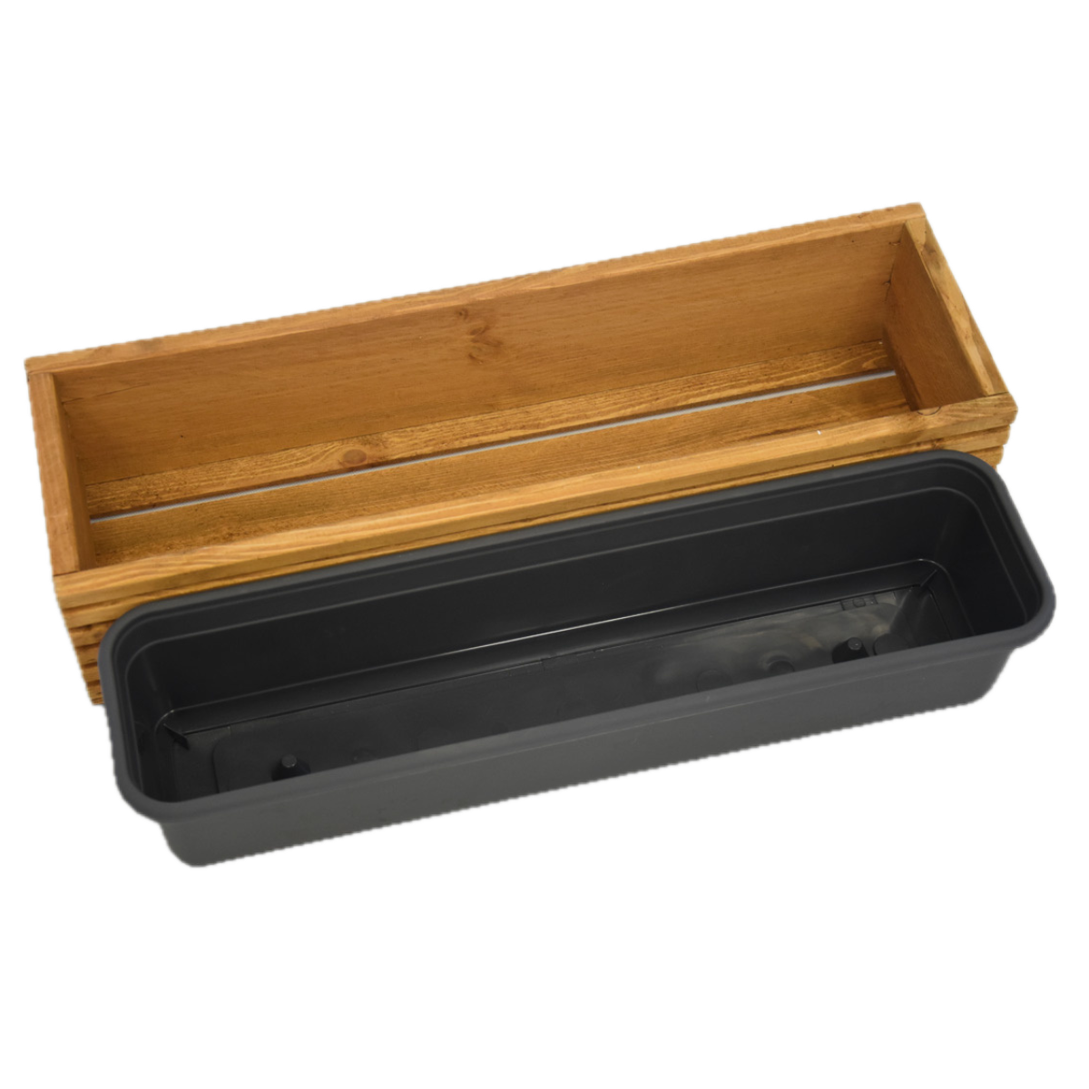 Fioriera in legno con inserto in plastica - 64cm x 24cm